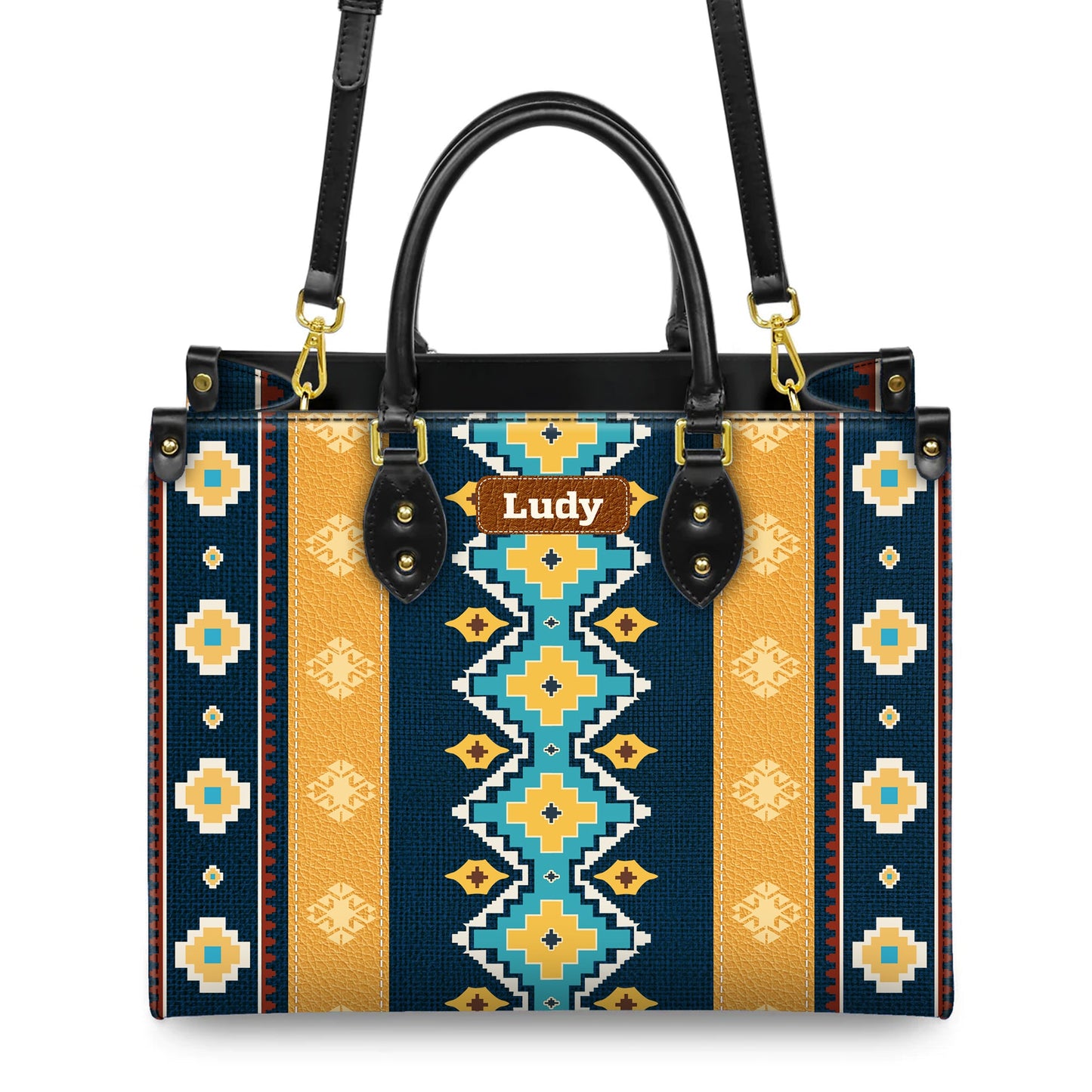 Personalized Leather Handbag for Women - Design Patten Boho Aztec Style LB09