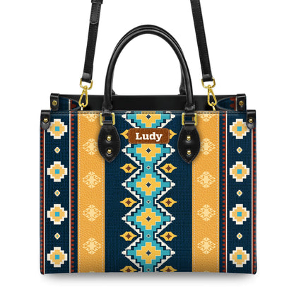 Personalized Leather Handbag for Women - Design Patten Boho Aztec Style LB09